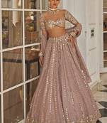 Pastel Lavender Semi Viscose Organza Lehenga with Mirror Embroidery