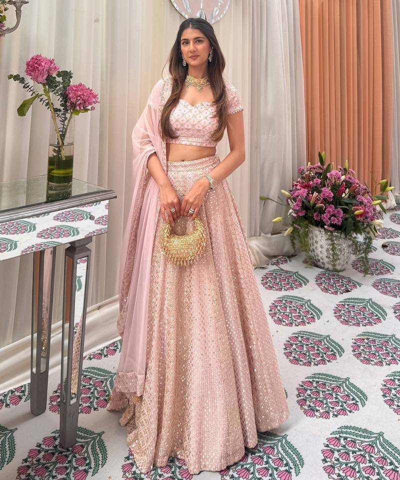 Stunning Pastel Pink Lehenga with Heavy Embroidery & Flair