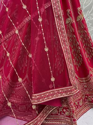 Timeless Pink Dori Work Silk Bridal Lehenga Choli With Double Dupatta 8