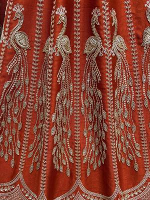 Stylish Rust Orange Hand Work Bridal Lehenga Choli With Double Dupatta 8