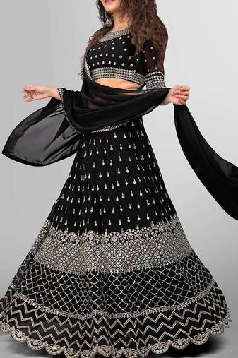 Royal Black Georgette Lehenga with Elegant Embroidery