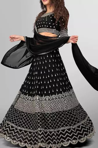 Royal Black Georgette Lehenga with Elegant Embroidery