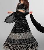 Royal Black Georgette Lehenga with Elegant Embroidery
