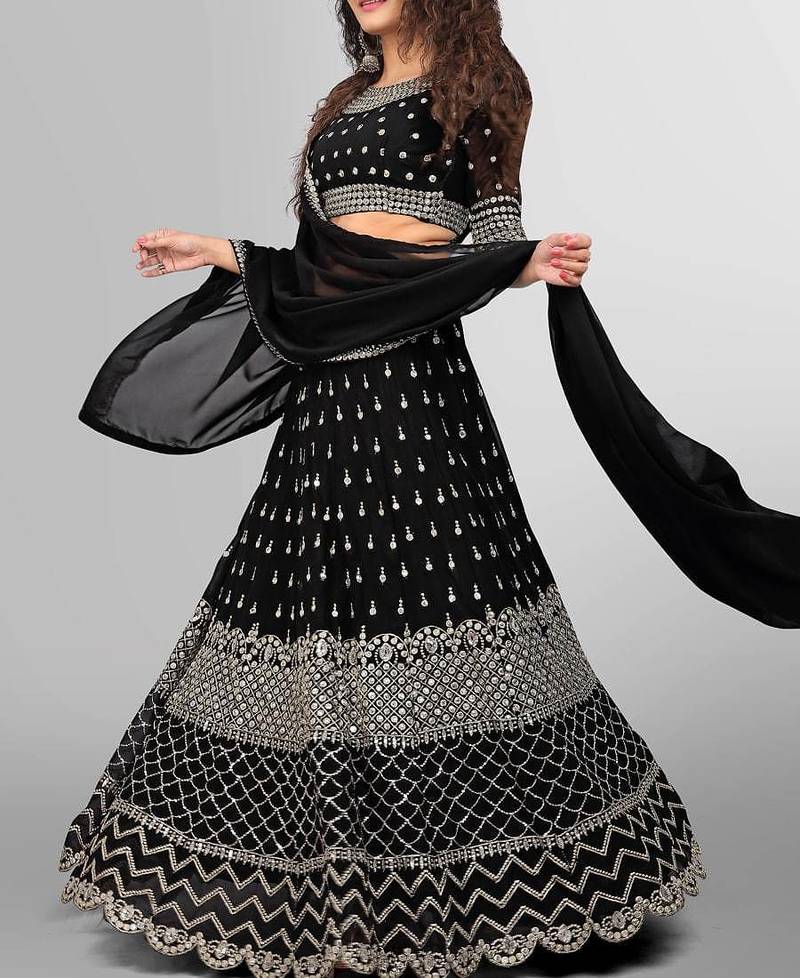 Royal Black Georgette Lehenga with Elegant Embroidery