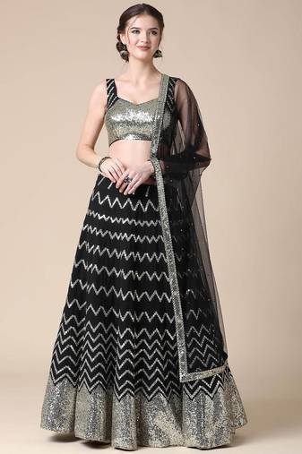 Stunning Black & Gold Festive Lehenga with Elegant Embroidery