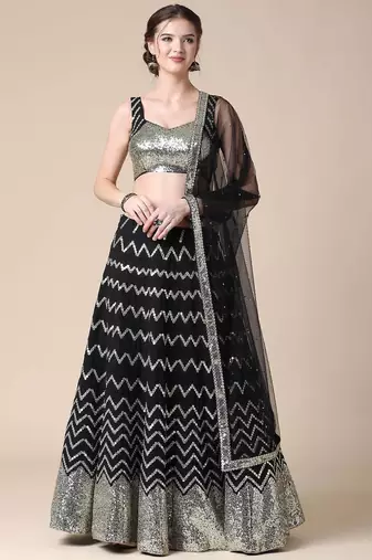 Stunning Black & Gold Festive Lehenga with Elegant Embroidery