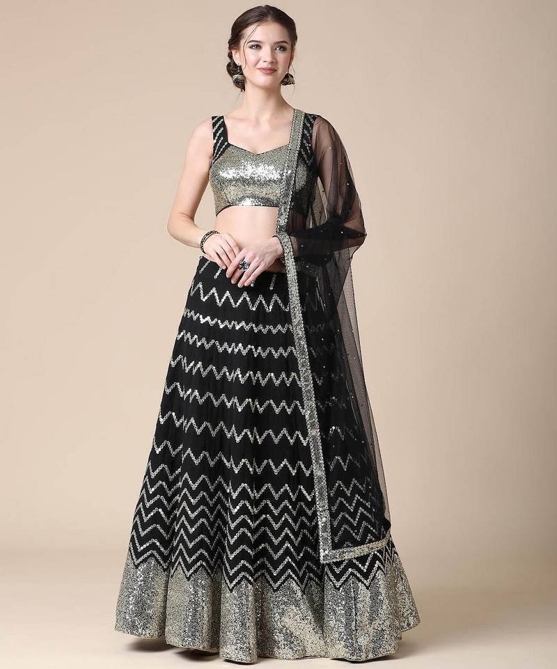 Stunning Black & Gold Festive Lehenga with Elegant Embroidery