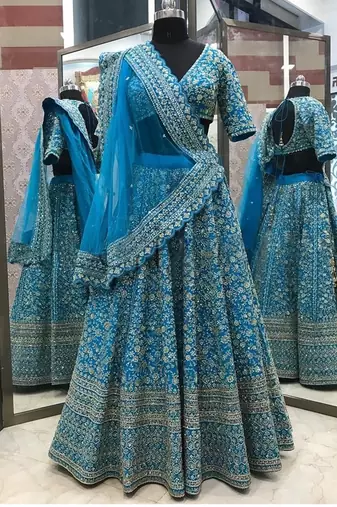 Stunning Blue Festive Lehenga with Intricate Sequins Detailing