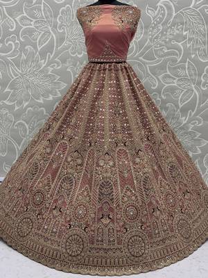 Gorgeous Dusty Pink Zircon Work Net Engagement Wear Lehenga With Blouse 6