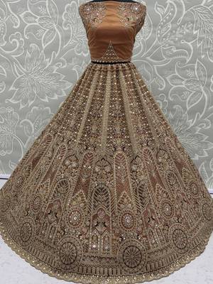 Sparkling Brown Multi Thread Work Net Reception Wear Lehenga Choli 7