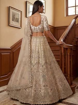 Dreamy Off-White Dori Work Net Wedding Wear Lehenga Choli 4