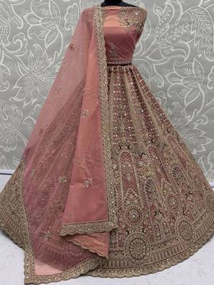 Gorgeous Dusty Pink Zircon Work Net Engagement Wear Lehenga With Blouse 7