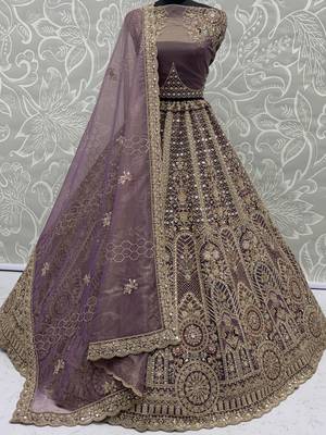 Adorable Purple Sequins Net Bridesmaid Lehenga Choli With Dupatta 7