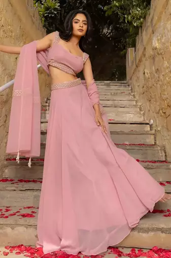 Pastel Pink Faux Georgette Lehenga Choli Set