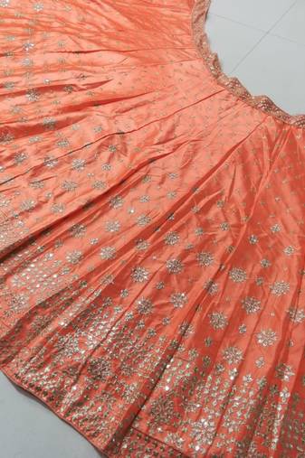 Orange Devsena Silk Sequins Zari Embroidered Lehenga Choli with Net Dupatta