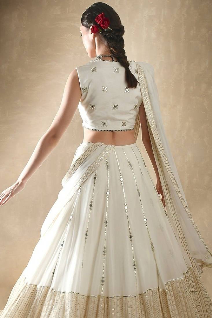White Partywear Lehenga with Heavy Sequins Embroidery