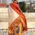 Off-white silk blend saree with orange zari border & peacock printed pallu | festive traditional wear saree