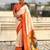 Off-white silk blend saree with orange zari border & peacock printed pallu | festive traditional wear saree