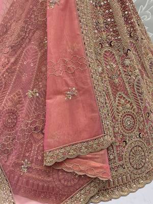 Gorgeous Dusty Pink Zircon Work Net Engagement Wear Lehenga With Blouse 8
