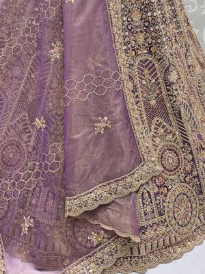 Adorable Purple Sequins Net Bridesmaid Lehenga Choli With Dupatta 8