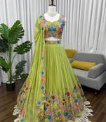Parrot Green Color  thread with Sequnce Work Organza Silk Lahenga Choli Set