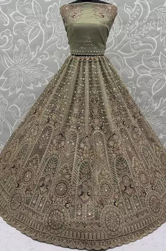 Ravishing Green Heavy Embroidered Net Evening Wear Lehenga Choli