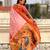 Peach-peach silk blend saree with orange zari border & peacock printed pallu | festive traditional wear saree