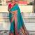 Teal silk blend saree with traditional multicolor woven border & rich pallu | festive & party wear saree