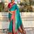 Teal silk blend saree with traditional multicolor woven border & rich pallu | festive & party wear saree