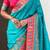 Teal silk blend saree with traditional multicolor woven border & rich pallu | festive & party wear saree