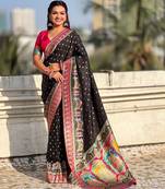 Black silk blend saree with traditional multicolor woven border & rich pallu | festive & party wear saree