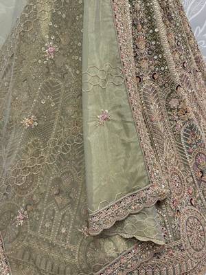 Ravishing Green Heavy Embroidered Net Evening Wear Lehenga Choli 7