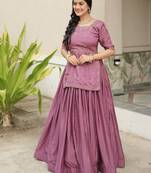 Onion Color Plain With Embroidery Top Chinon Lehenga Fully Stitched fancy Sets