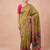Olive printed silk blend saree with multicolor traditional border & paisley pallu | festive ethnic wear saree