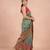 Teal printed silk blend saree with multicolor traditional border & paisley pallu | festive ethnic wear saree