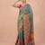 Teal printed silk blend saree with multicolor traditional border & paisley pallu | festive ethnic wear saree