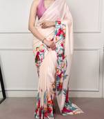 Party wear satin silk floral printed saree with unstitched blouse
