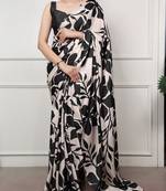Party wear satin silk floral printed saree with unstitched blouse