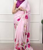 Party wear satin silk floral printed saree with unstitched blouse