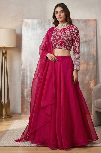 Elegant Rani Pink Embroidered Lehenga Choli with Dupatta for Women