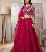 Elegant Rani Pink Embroidered Lehenga Choli with Dupatta for Women