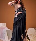 Party wear satin silk floral printed saree with unstitched blouse