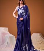 Party wear satin silk floral printed saree with unstitched blouse