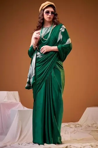 Party wear satin silk floral printed saree with unstitched blouse