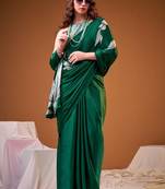 Party wear satin silk floral printed saree with unstitched blouse