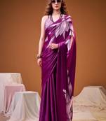 Party wear satin silk floral printed saree with unstitched blouse