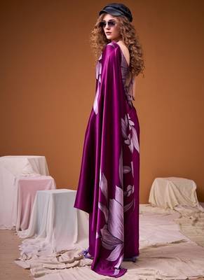 Party wear satin silk floral printed saree with unstitched blouse 2