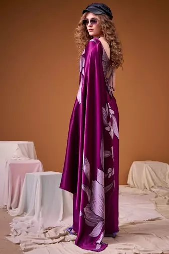 Party wear satin silk floral printed saree with unstitched blouse