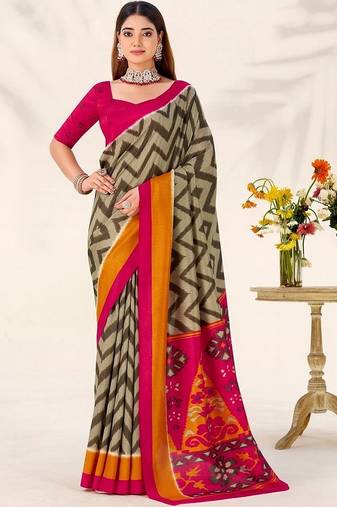 Mehendi tassar silk leheriya printed saree with unstitched blouse