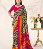 Mehendi tassar silk leheriya printed saree with unstitched blouse